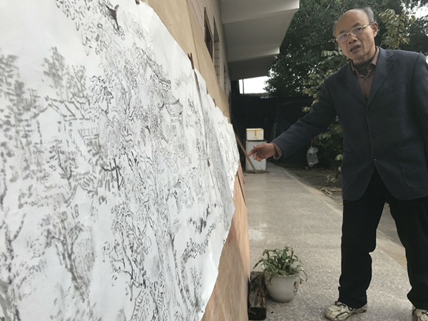 古村留住,60岁水墨绘画家乡愁拆迁初中长卷v水墨图片